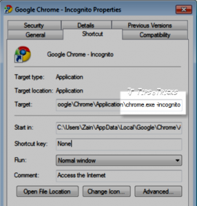 how to make a google chrome incognito shortcut